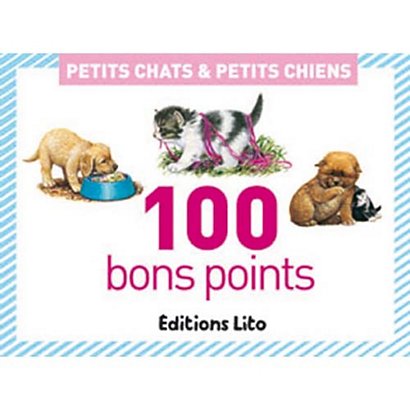 LITO DIFFUSION Boîte de 100 bons points chats chiens, 20 images par 5 ex avec texte documentaire au dos