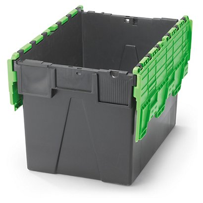 Loadhog Attached Lid Container, 40L, green, 600 x 400 x 250mm - 1