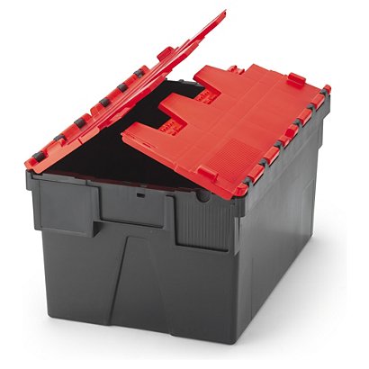 Loadhog Attached Lid Container, 52L, red, 600 x 400 x 310mm - 1