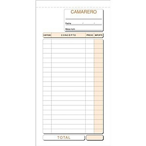 LOAN Talonario preimpreso en castellano de Camareros, 1/3, triplicado, 105 x 210 mm, 50 hojas con dos copias LOAN Talonario preimpreso en castellano de Camareros, 1/3, triplicado, 105 x 210 mm, 50 hojas con dos copias