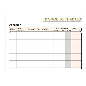LOAN Talonario preimpreso en castellano de Informe de trabajo, 105 x  150 mm, 8º apaisado, 50 hojas con copia