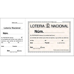 LOAN Talonario preimpreso en castellano de Loteria, dos tintas, 110 x 205 mm, sin autocopia, 100 hojas