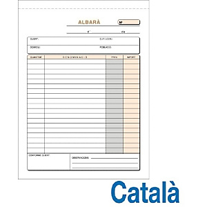 LOAN Talonario preimpreso en català de Albaranes, 4º natural, Triplicado, 150 x 210 mm, 50 hojas con dos copias