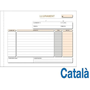 LOAN Talonario preimpreso en català de entregas, 4º apaisado, triplicado, 210 x 150 mm, 50 hojas con dos copias