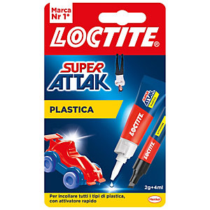 LOCTITE Colla Super Attak - adesivo liquido e attivatore in penna - adatto per incollare plastiche domestiche - 2 gr + 4 ml - trasparente  - conf. 2 pezzi