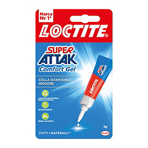 Loctite Colla Super Attak Comfort Gel, adesivo universale istantaneo inodore senza solventi, 3 g Loctite Colla Super Attak Comfort Gel, adesivo universale istantaneo inodore senza solventi, 3 g