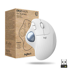 Logitech ERGO M575 for Business, Droitier, Trackball, RF sans fil + Bluetooth, 2000 DPI, Blanc 910-006438