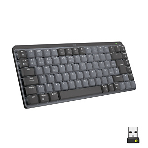 Logitech MX Mini Mechanical, Tenkeyless (sin zona numérica) (80 - 87%), RF Wireless + Bluetooth, Interruptor mecánico, QWERTY, LED, Grafito, Gris 920-010780