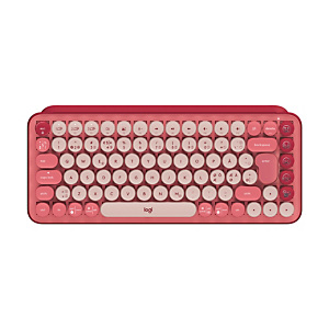 Logitech POP Keys Wireless Mechanical Keyboard With Emoji Keys, Mini, RF Wireless + Bluetooth, Interruptor mecánico, QWERTY, Borgoña, Rosa, Rosa 920-010733