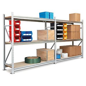 Longspan heavy duty stockroom chipboard shelving starter and extension bays Longspan heavy duty stockroom chipboard shelving starter and extension bays