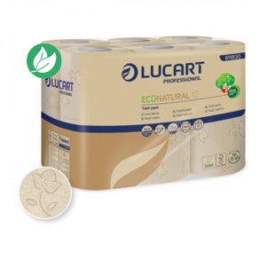 Lucart Papier toilette recyclé Econatural double épaisseur - Rouleau de 200 feuilles - Couleur naturelle - Carton de 96 rouleaux