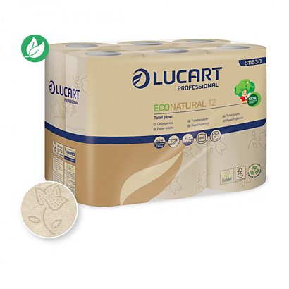 Lucart Papier toilette recyclé Econatural double épaisseur - Rouleau de 200 feuilles - Couleur naturelle - Carton de 96 rouleaux - 1