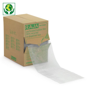 Luchtkussenfolie Ø 10 mm met afscheurperforatie in dispenserdoos 80% gerecycleerd Raja Luchtkussenfolie Ø 10 mm met afscheurperforatie in dispenserdoos 80% gerecycleerd Raja