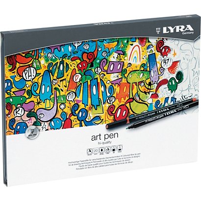 LYRA Hi-Quality Art Pen Pennarello, Punta fine, Fusto nero, Inchiostro in colori assortiti (confezione 20 pezzi) - 1