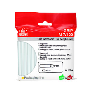 Maestri Ricariche adesivo termofusibile per Mini Grip 7 Hobby, 7 x 100 mm, Trasparente (sacchetto 200 g)