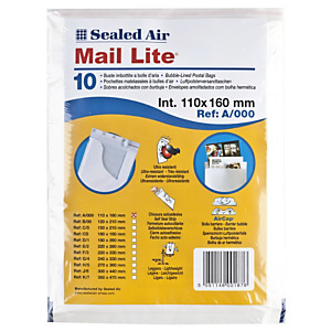 Mail Lite® Mail Lite, sobre con burbujas, 110 x 160 mm, AirCap®, autoadhesivo, papel kraft, blanco Mail Lite® Mail Lite, sobre con burbujas, 110 x 160 mm, AirCap®, autoadhesivo, papel kraft, blanco