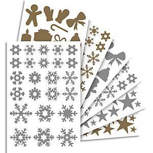 MAILDOR Sachet de 20 planches gommettes Initial métallisées or, argent thème Noël assorties
