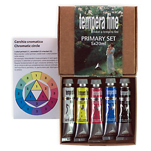 MAIMERI Tempera fine Primary Set - 20 ml - colori primari (nero, bianco inclusi)  - set 5 pezzi