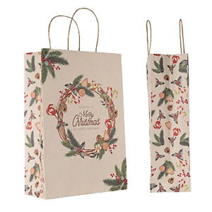 MAINETTI BAGS Shopper - maniglie cordino - 36 x 12 x 40 cm - carta kraft - natale ghirlanda verde - conf. 25 pezzi MAINETTI BAGS Shopper - maniglie cordino - 36 x 12 x 40 cm - carta kraft - natale ghirlanda verde - conf. 25 pezzi