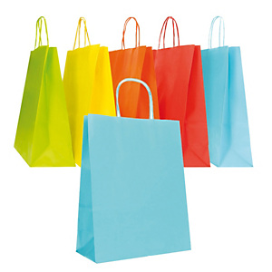 MAINETTI BAGS Shopper Twisted - maniglie cordino - 22 x 10 x 29 cm - carta biokraft - colori assortiti primavera/estate - conf. 25 pezzi MAINETTI BAGS Shopper Twisted - maniglie cordino - 22 x 10 x 29 cm - carta biokraft - colori assortiti primavera/estate - conf. 25 pezzi