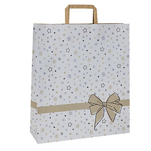 MAINETTI BAGS Shoppers - maniglie piattina - 22 x 10 x 29 cm - carta kraft - stars bianco  - conf. 25 pezzi