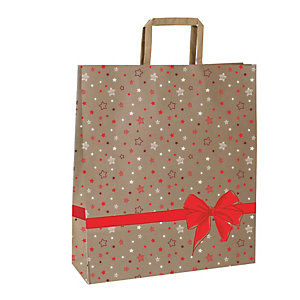 MAINETTI BAGS Shoppers - maniglie piattina - 22 x 10 x 29 cm - carta kraft - stars rosso  - conf. 25 pezzi