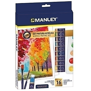 MANLEY Pintura acrílica, set de 16 (12x pintura acrílica 12ml, 2x pinceles, 1x paleta, 1x bloc dibujo) MANLEY Pintura acrílica, set de 16 (12x pintura acrílica 12ml, 2x pinceles, 1x paleta, 1x bloc dibujo)