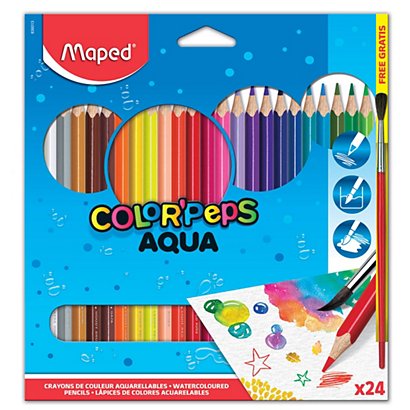 Maped Color'Peps Aqua, Lápices de colores acuarelables, cuerpo triangular, colores de minas surtidos