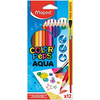 Maped Color'Peps Aqua, Lápices de colores acuarelables, cuerpo triangular, colores de minas surtidos - 1