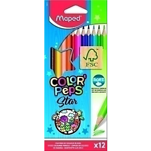 MAPED Color Peps Lápices de colores, triangulares, estuche de 12, colores surtidos