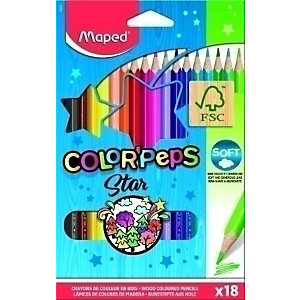 MAPED Color Peps Lápices de colores, triangulares, estuche de 18, colores surtidos