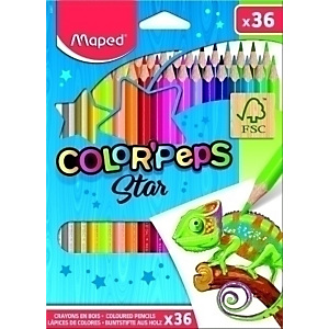 MAPED Color Peps Lápices de colores, triangulares, estuche de 36, colores surtidos