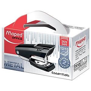 Maped Mini Grapadora manual metálica, capacidad para 15 hojas, compatible con grapas  26/6, Negro