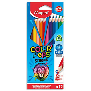 MAPED Pochette de 12 crayons de couleur COLOR'PEPS ''STRONG'' FSC. Corps triangle et mine résistante