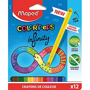MAPED Pochette de 12 crayons de couleur INFINITY - Inovant - Triangulaire - Set de 12 couleurs assorties