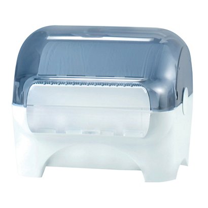 MAR PLAST Dispenser carenato da banco Wiperbox per bobine asciugatutto - 34x31,5x36 cm - bianco/azzurro trasparente - 1