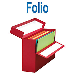 MARIOLA Caja Transferencia Cartón Folio, Forrada en papel tela, Tapa fija, Rojo, 255 x 110 x 393 mm