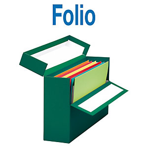 MARIOLA Caja Transferencia Cartón Folio, Forrada en papel tela, Tapa fija, Verde, 255 x 110 x 393 mm