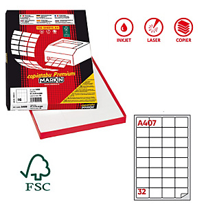 MARKIN Etichette adesive A/407 - in carta - angoli arrotondati - permanenti - 47,5 x 35 mm - 32 et/fg - 100 fogli - bianco MARKIN Etichette adesive A/407 - in carta - angoli arrotondati - permanenti - 47,5 x 35 mm - 32 et/fg - 100 fogli - bianco