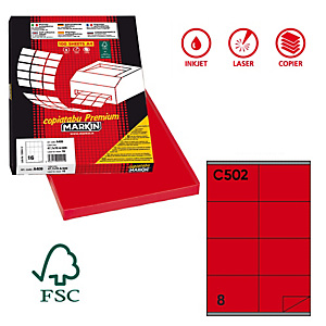 MARKIN Etichette adesive C/502 - in carta - permanenti - 105 x 72 mm - 8 et/fg - 100 fogli - rosso MARKIN Etichette adesive C/502 - in carta - permanenti - 105 x 72 mm - 8 et/fg - 100 fogli - rosso
