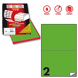 MARKIN Etichette adesive C/509 - in carta - permanenti - 210 x 148,5 mm - 2 et/fg - 100 fogli - verde fluo MARKIN Etichette adesive C/509 - in carta - permanenti - 210 x 148,5 mm - 2 et/fg - 100 fogli - verde fluo