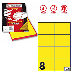MARKIN Etichette adesive C/512 - in carta - permanenti - 105 x 74,25 mm - 8 et/fg - 100 fogli - giallo fluo MARKIN Etichette adesive C/512 - in carta - permanenti - 105 x 74,25 mm - 8 et/fg - 100 fogli - giallo fluo