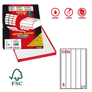 MARKIN Etichette adesive C/516 - in carta - permanenti - 40 x 297 mm - 5 et/fg - 100 fogli - bianco MARKIN Etichette adesive C/516 - in carta - permanenti - 40 x 297 mm - 5 et/fg - 100 fogli - bianco