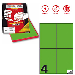 MARKIN Etichette adesive C/519 - in carta - permanenti - 105 x 148,5 mm - 4 et/fg - 100 fogli - verde fluo MARKIN Etichette adesive C/519 - in carta - permanenti - 105 x 148,5 mm - 4 et/fg - 100 fogli - verde fluo