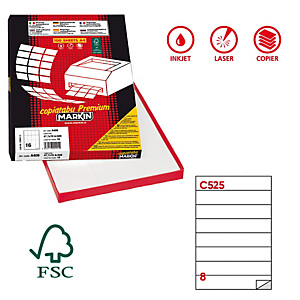 MARKIN Etichette adesive C/525 - in carta - permanenti - 210 x 37,12 mm - 8 et/fg - 100 fogli - bianco MARKIN Etichette adesive C/525 - in carta - permanenti - 210 x 37,12 mm - 8 et/fg - 100 fogli - bianco