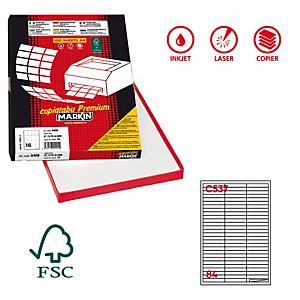 MARKIN Etichette adesive C/537 - in carta - permanenti - 67 x 10 mm - 84 et/fg - 100 fogli - bianco MARKIN Etichette adesive C/537 - in carta - permanenti - 67 x 10 mm - 84 et/fg - 100 fogli - bianco