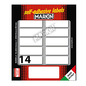 MARKIN Etichette adesive - in carta - permanenti - 52 x 18 mm - 14 et/fg - 10 fogli - bianco MARKIN Etichette adesive - in carta - permanenti - 52 x 18 mm - 14 et/fg - 10 fogli - bianco