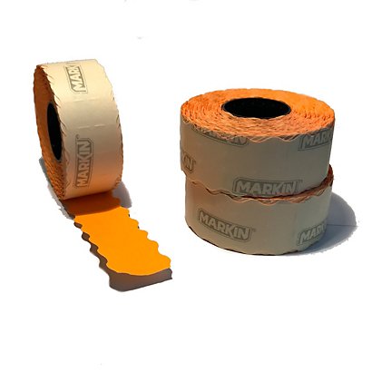 MARKIN Rotolo etichette Onda permanenti per prezzatrice Motex 2612NEW, 26 x 12 mm, Arancio fluo (confezione 16 rotoli da 1.500 etichette)