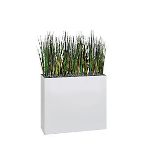 Marque generique Jardinière artificielle haute sur roulettes - Composition florale en herbes - Blanc