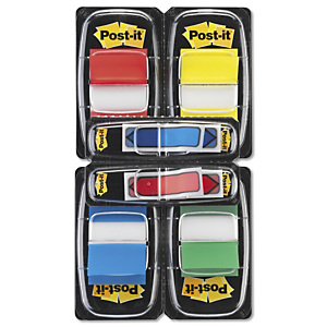 Marque-pages rigides Post-it®pack rouge / jaune / bleu / vert + 2 fl?ches